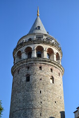 Galata tower under clear blue sky in Istanbul,Turkey.