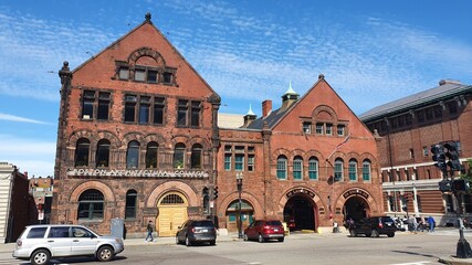 Architectural College Boston, historic red building with line clouds