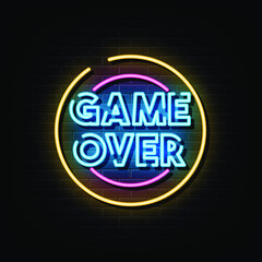 Game over neon logo. neon symbol