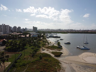 View from peninsula beach drone, S&atilde;o Lu&iacute;s, Brazil.