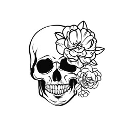Skull with flowers. Sketch. Vector illustration.