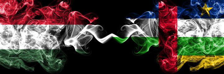 Hungary, Hungarian vs Central African Republic smoky flags side by side.