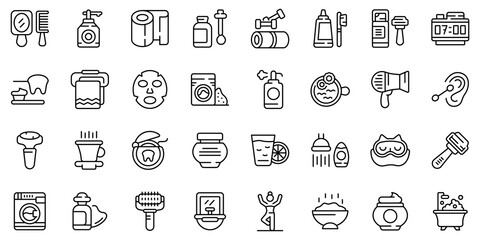 Morning treatments icons set. Outline set of morning treatments vector icons for web design isolated on white background