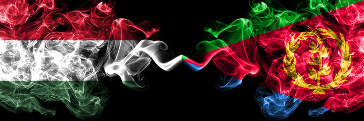 Hungary, Hungarian vs Eritrea, Eritrean smoky flags side by side.