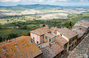 Fototapeta na wymiar Landscape of Tuscany from the walls of Montepulciano hill town, Italy Europe
