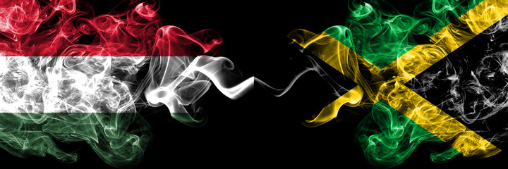 Hungary, Hungarian vs Jamaica, Jamaican smoky flags side by side.