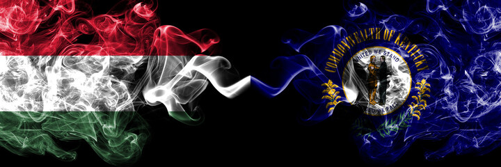 Hungary, Hungarian vs United States of America, America, US, USA, American, Kentucky smoky flags side by side.
