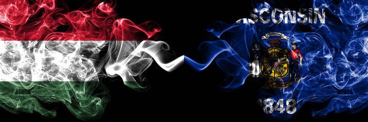 Hungary, Hungarian vs United States of America, America, US, USA, American, Wisconsin smoky flags side by side.