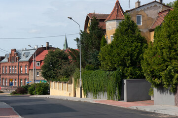 Pocztowa Street in Lobez in September. West Pomerania Province. Lobez, Poland.