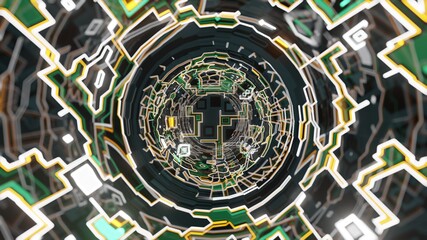 Area map inner circuit board from closeup view, Engineering resource., 3D Rendering
