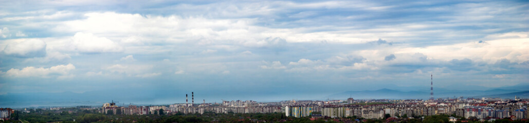 Fototapeta na wymiar Panorama of the city of Ivano-Frankivsk on a cloudy day