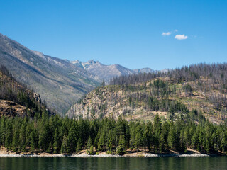 Scenic landscape of the northern end of Lake Chelan on a sunny day - Washington state, USA
