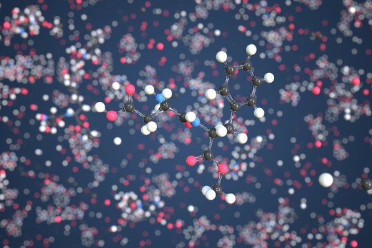 Aspartame molecule, conceptual molecular model. Scientific 3d rendering