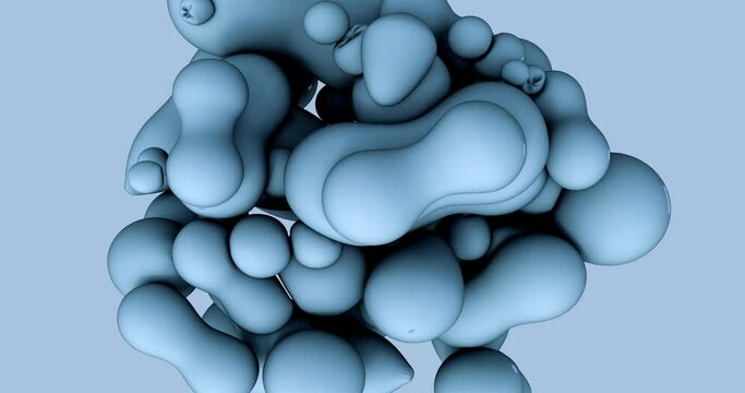 elastische gummi b&auml;lle prallen aufeinander und sto&szlig;en sich gegenseitig ab, aufgeblasene ballone mit weichen k&ouml;rpern, zur seite gedr&uuml;ckt, werden weg gewischt, elastische kugeln, rendering, 3d animation
