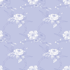 Seamless background with white and blue flower doodles, baby blue background. Luxury pattern for creating textiles, wallpaper, paper. Vintage. Romantic floral Illustration