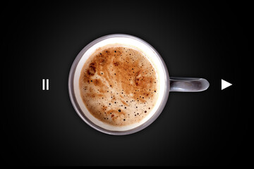 isolated Cappuccino coffee in gray cup, ruddy fresh croissants, concept fresh pastries, morning coffee, caffeine addiction, energy boost
