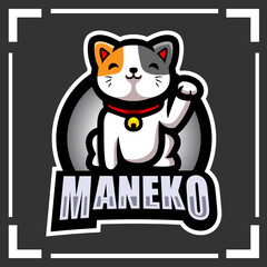 Maneki neko esport logo mascot design