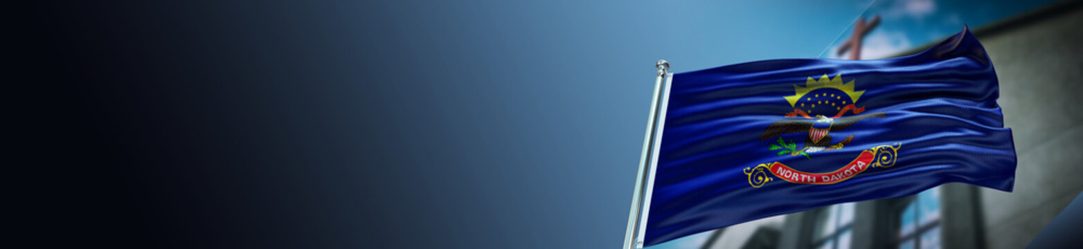 North Dakota Flag with Church and large Gradient Single Flag  