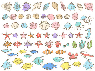 海の生き物の水彩風イラストセット Wall Mural Wallpaper Murals Nora Hachio 海の生き物の水彩風イラストセット Wall Mural Wallpaper Murals Nora Hachio
