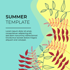 Fototapeta na wymiar Floral and leaves summer background. Vector set of social media stories design templates, backgrounds with copy space for text - summer landscape