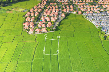Land plot in aerial view. Gps registration survey of property, real estate for map with location,...