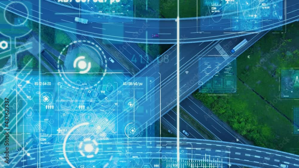 Aufkleber 高速道路を走る自動車と情報技術イメージ　its　ict