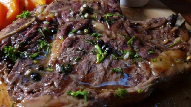 Grilling steak beef is the best with firewood 