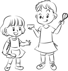 Vector illustration kid chef cartoon boy and girl
