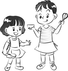 Vector illustration kid chef cartoon boy and girl