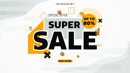 Sale banner template design with geometric background , Big sale special offer up to 80% off. Super Sale, end of season special offer banner. vector illustration.
