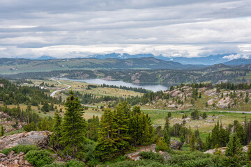 Fototapeta na wymiar Beartooth Pass Vista Point view of Long Lake