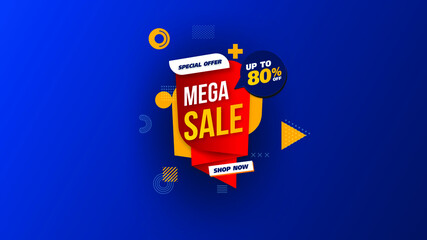 Sale banner template design with geometric background , Big sale special offer up to 80% off. Super Sale, end of season special offer banner. vector illustration.