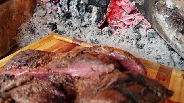 Grilling steak beef is the best with firewood 