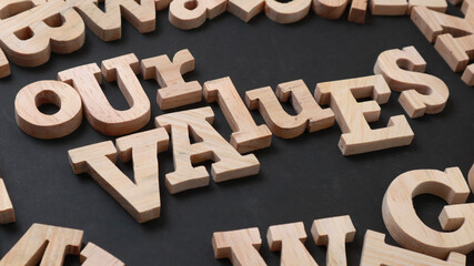 Our Values, text words typography written on wooden, life and business motivational inspirational
