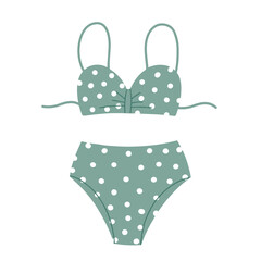 Two-piece swimsuit with polka dot print. A swimsuit in a retro style. Vector Illustration