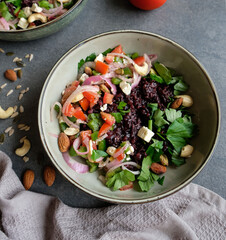 Homemade vegetarian cuisine / Tabbourleh Salad with Black Rice / Delicious and healthy, great for weight watcher and health conscious people