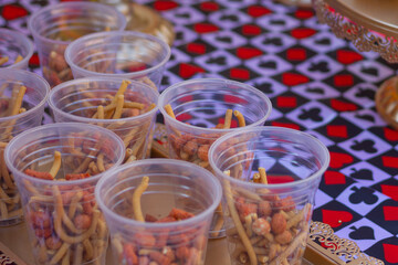 Candy table at a party with sweet desserts