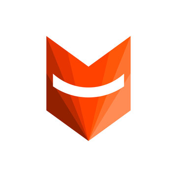 Mask of orange fox head logo template in flat design monogram illustration. low poly