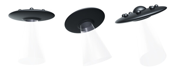 3d illustration of black Ufo alien craft with lights