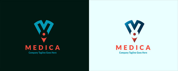 LOGOTYPE LETTER M WITH TRANSPARENT CROSS AND STETHOSCOPE. CAN BE USED FOR HEALTH LOGO. MEDICAL. MEDICINE.NURSING. VECTOR LOGO DESIGN illustration