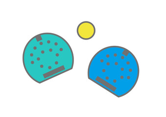 テニピンのラケットとスポンジボールのイラスト、ベクター