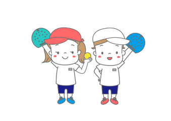新しいスポーツ　テニピン　体操服姿の男の子と女の子