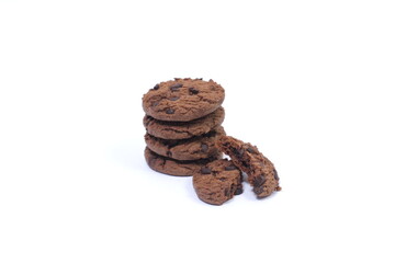 pile of choco chip cookies, delicious tasty on isolated white background