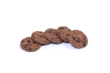 Spread of choco chip cookies, delicious tasty on isolated white background