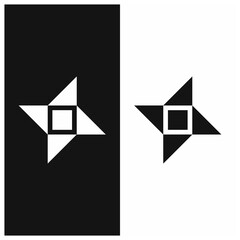 Shuriken White and Black Icon, Logo Design Concept. Shuriken Icon, Black and White Icon, Origami look alike shuriken icon. Japanese shuriken icon. Negative space shuriken icon or logo design concept.