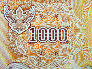 Detail on a 1000 Thailand baht currency note