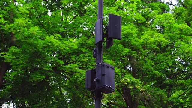 
Public Wireless Internet WiFi Access Point Radio Antenna Transmitter In City Park