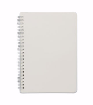 Top view opened image of spiral blank notebook or white notepad isolated and white background with clipping path