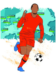 Vector image. Action national team players kicking the ball.