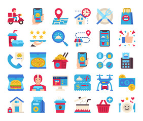 Food Delivery Flat Vector Icons